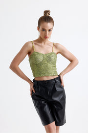 Wholesale Sequin Bustier with Back Zipper and Globes BST33154 Pistachio Green