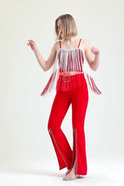 Wholesale Scuba Crepe Evening Trousers with Belted Waist and Embellished Hems