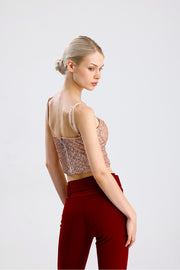 Wholesale Sequined Bustier with Globe Detail and Back Zipper BST33154 Salmon
