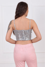 Wholesale Sequin Bustier with Globe Detail and Back Zipper Bst33154 Gray