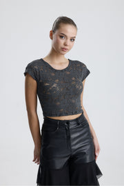Wholesale Lace Sheer Short Sleeve Blouse