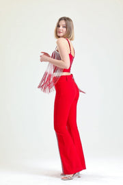 Wholesale Scuba Crepe Evening Trousers with Belted Waist and Embellished Hems