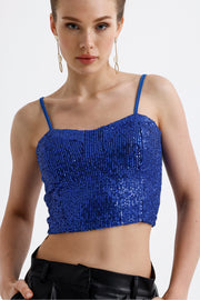 Wholesale Sequin Bustier with Back Zipper and Globe Detail BST33154 Royal Blue