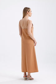 Wholesale Beige Stone-Detailed Long-Strap Dress