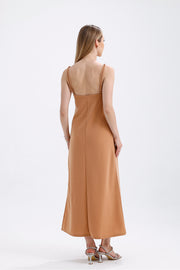 Wholesale Beige Stone-Detailed Long-Strap Dress