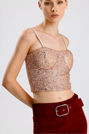 Wholesale Sequined Bustier with Globe Detail and Back Zipper BST33154 Salmon