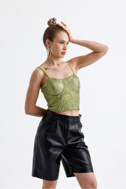 Wholesale Sequin Bustier with Back Zipper and Globes BST33154 Pistachio Green