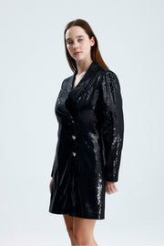 Wholesale Lined Double-Breasted Sequin Evening Jacket Dress with Metal Buttons on the Front
