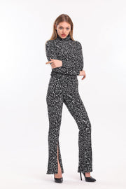 Wholesale Jacquard Trousers with Elastic Waist and Front Slit