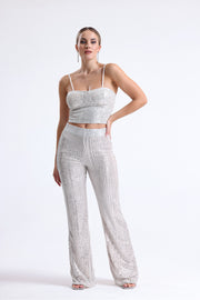Wholesale Elastic Waist Sequin Evening Trousers