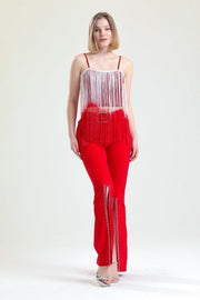 Wholesale Scuba Crepe Evening Trousers with Belted Waist and Embellished Hems