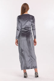 Wholesale Long-Sleeve Velvet Wrap Long Evening Dress