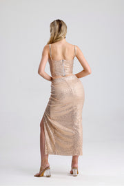 Wholesale Sequin Bustier with Zipper Back and Globe Detail BST33154 Dark Beige