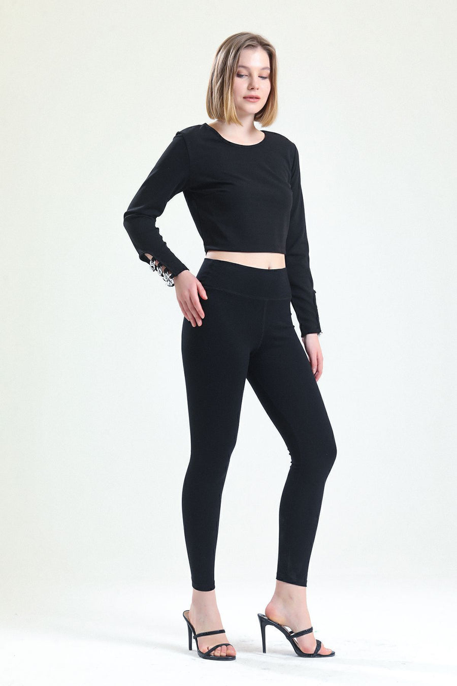 Toptan Full Lycra Push Up Tayt Toparlayıcı Çelikli Tayt — Siyah