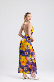 Wholesale Floral Print Halter Neck Lined Maxi Dress
