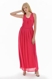 Wholesale Lined Pleated Chiffon Maxi Dress Fuchsia