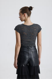 Wholesale Lace Sheer Short Sleeve Blouse