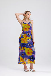 Wholesale Floral Print Halter Neck Lined Maxi Dress