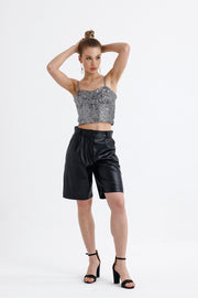 Wholesale Sequined Bustier with Globe Detail and Back Zipper BST33154 Anthracite