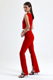 Wholesale Scuba Crepe Evening Trousers with Belt, Sequined Chain Detail at the Waist