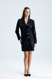 Wholesale Lined Double-Breasted Sequin Evening Jacket Dress with Metal Buttons on the Front