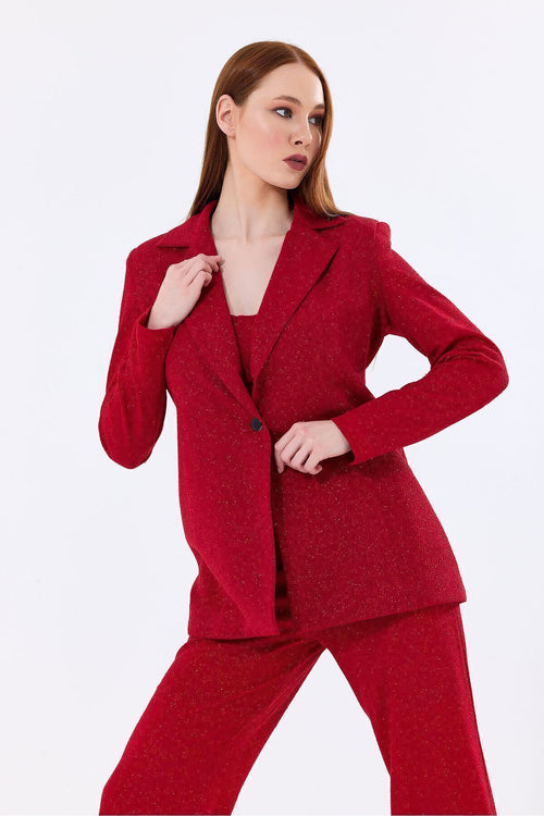 Toptan Astarlı  Simli Pukuro Abiye Ceket - CKT35406 - Bordo