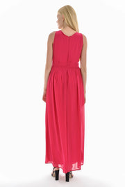 Wholesale Lined Pleated Chiffon Maxi Dress Fuchsia