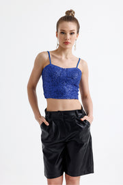 Wholesale Sequin Bustier with Back Zipper and Globe Detail BST33154 Royal Blue