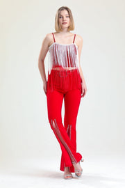 Wholesale Scuba Crepe Evening Trousers with Belted Waist and Embellished Hems