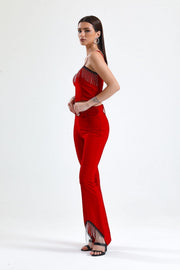 Wholesale Scuba Crepe Evening Trousers with Belt, Sequined Chain Detail at the Waist