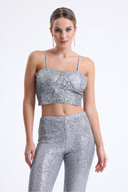 Wholesale Sequin Bustier with Globe Detail and Back Zipper Bst33154 Gray