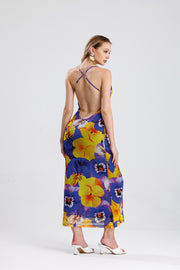 Wholesale Floral Print Halter Neck Lined Maxi Dress