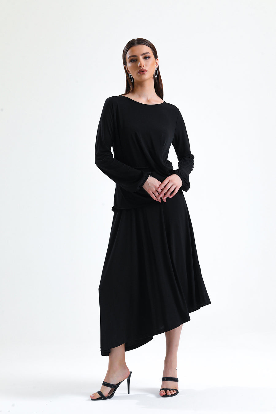 Toptan Beli Volanlı Sandy Elbise — Siyah