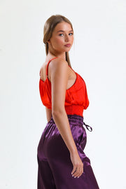 Wholesale Smocked Printed Satin Blouse