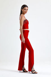 Wholesale Scuba Crepe Evening Trousers with Belt, Sequined Chain Detail at the Waist