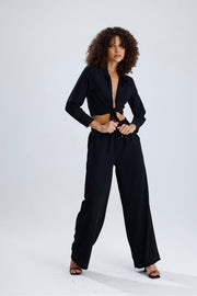 Wholesale Elastic Waist Pocket Detail Wide Leg Dubai Trousers