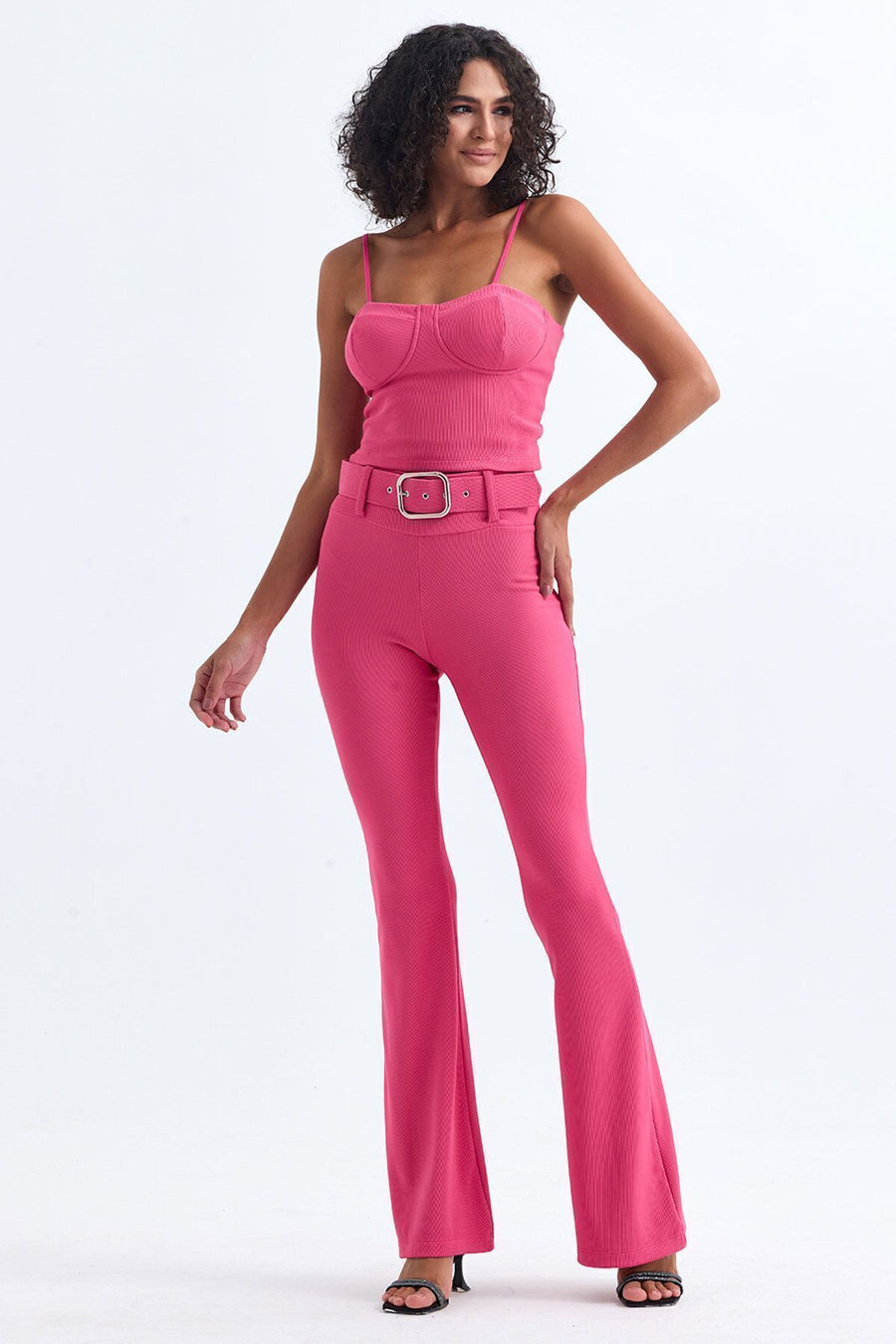 Toptan Kemer Detaylı Ottoman Pantolon — Pembe