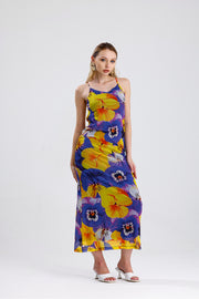 Wholesale Floral Print Halter Neck Lined Maxi Dress