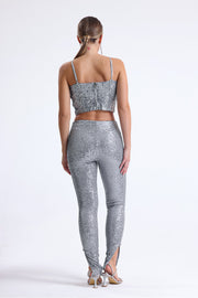 Wholesale Sequin Bustier with Globe Detail and Back Zipper Bst33154 Gray